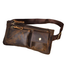 Xieben Vintage Leather Waist Pack Fanny Bag for Men Women Outdoor Travel Hiking Camping Running Hip Slim Bum Belt Pack Purse Wallet Cell Phone Pouch