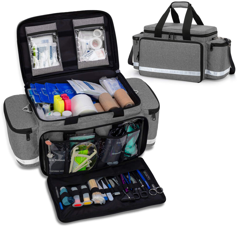 Trunab Emergency Responder Trauma Bag Empty, Professional Large First Aid Bag Medical Bag With Inner Dividers And Non-Scratch Bottom, Ideal For Emt,
