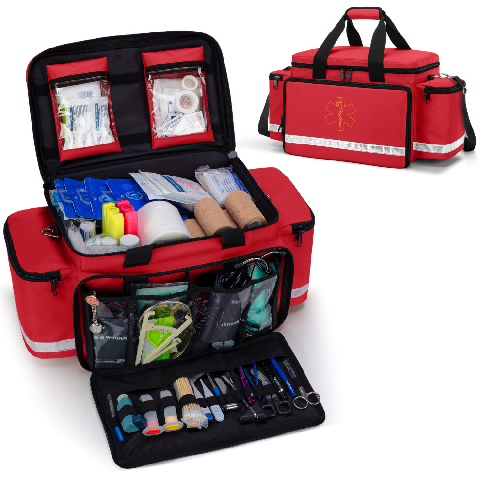 Trunab Emergency Responder Trauma Bag Empty, Professional Large First Aid Bag Medical Bag With Inner Dividers And Non-Scratch Bottom, Ideal For Emt,