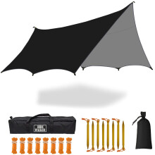 5m X 5m Large Camping Tarps Waterproof Hammock Rain Fly Multipurpose Hexagon Tarpaulin Shelter Tent Groundsheet Outdoor Tarp Awning Canopy (Without