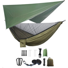 Camping Hammock Set, Single Double Hammock, Mosquito Net, Insect Net, Rainfly, High Strength Parachute Cloth Hammock. Suitable for outdoor, hiking,