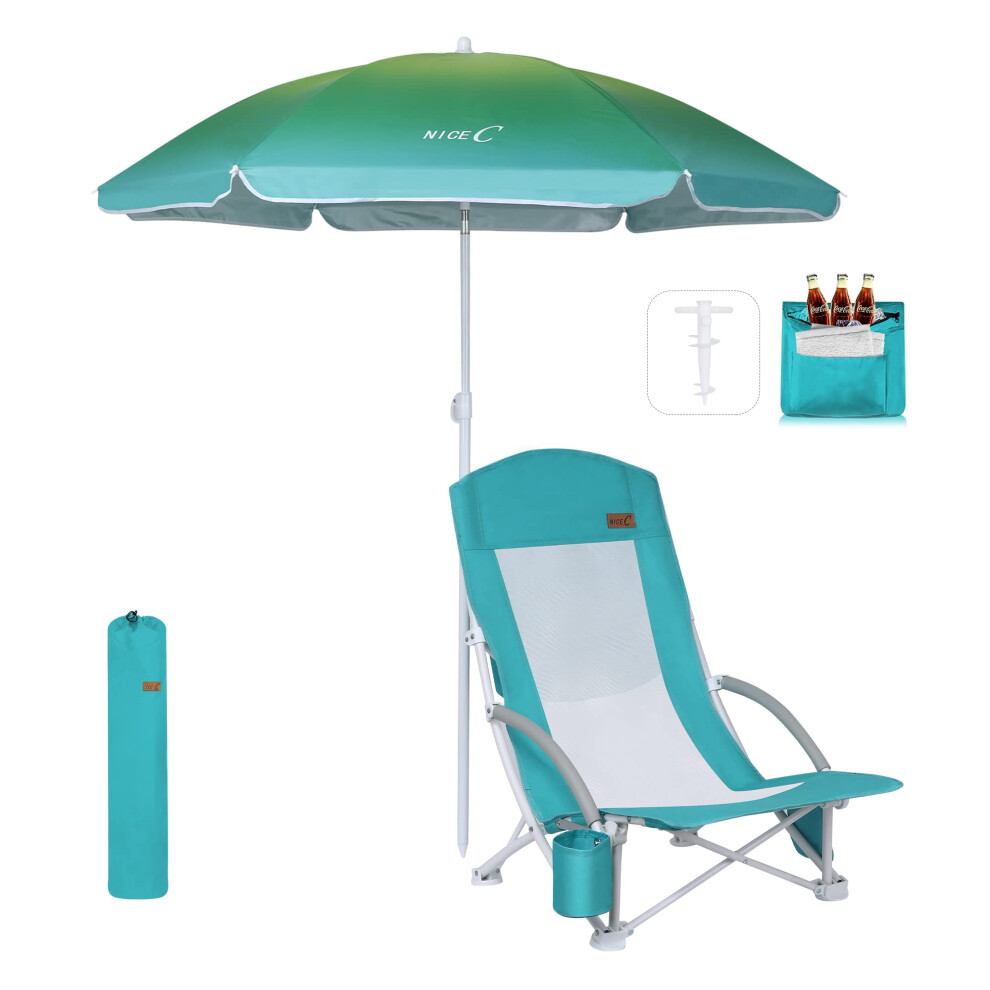 Photos - Outdoor Furniture Nice C Beach Chair, Camping chair, Beach Chairs for Adults, with UPF 50 Umbrella and Cooler Bag, High Back, Cup Holder,Carry