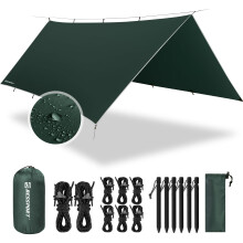 Bessport Camping Tent Tarp 3m x 3m/3m x 4m Waterproof PU3000 mm with Eyelets & 6 Aluminium Stakes & 8 Nylon Ropes, Anti-UV Suitable for Camping,