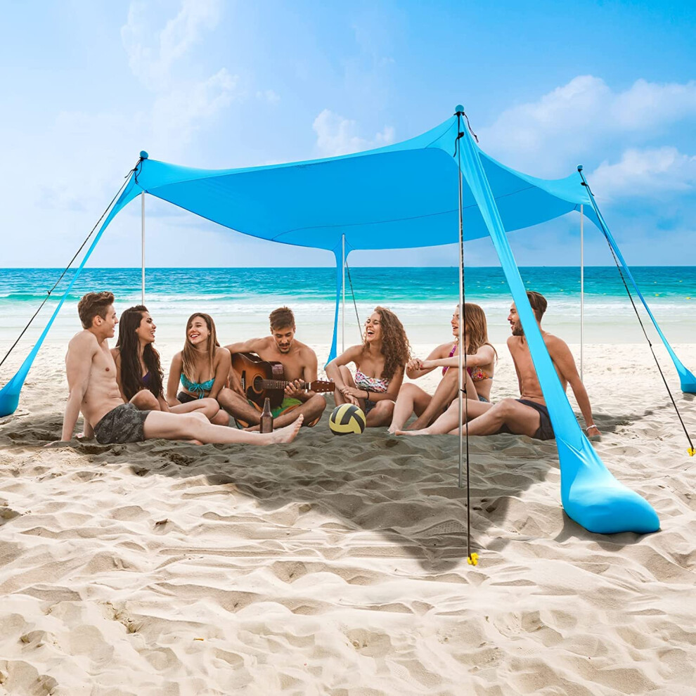 COMMOUDS Beach Tent Sun Shelter, UPF50+ Beach Shelter Canopy 2.1m x 2.1m, Portable Beach Umbrella Sun Shade with 4 Aluminum Poles, Easy Set Up Family-image-OPC-PH7ZYXM-NEW