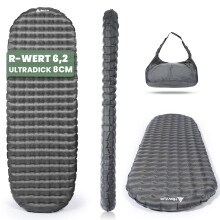HIKENTURE 6.2 R-Value Camping Sleeping Mat, Ultralight, 8 cm Thick, Inflatable Sleeping Mat, Camping Air Mattress, Small Pack Size for 4 Seasons,