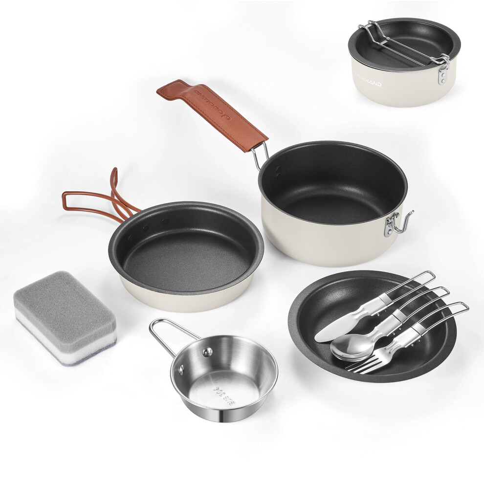 Odoland 10 pcs Camping Cookware Set, Non-Stick Lightweight Cooking Set with Plates Bowls Forks Knives and Spoons - Perfect for Backpacking, Camping,-image-OPC-PH7ZZ6K-NEW