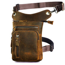 Le'aokuu Mens Genuine Leather Cycling Climbing Tactic Hip Bum Fanny Belt Waist Pack Drop Leg Thigh Messenger Bag?G1011 A Brown?