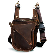 Le'aokuu Mens Genuine Leather Messenger Travel Outdoor Hip Bum Fanny Belt Waist Pack Drop Leg Thigh Bag 9326 (Brown)