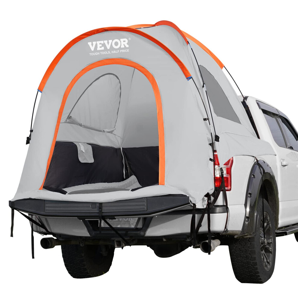 VEVOR Truck Bed Tent, 5.5'-6' Pickup Truck Tent with Rainfly and Carry Bag, Waterproof PU2000mm Double Layer Truck Tent for Camping, Accommodate 2-3