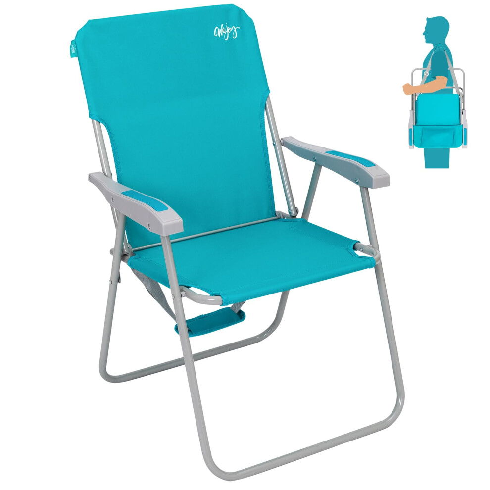 #WEJOY Folding Chair Garden Chairs Lightweight Portable Beach Chair with High Back Armrest Strap Fold Up Outdoor Camping Picnic Fishing, Cyan-image-OPC-PH7ZZRF-NEW