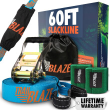 Complete Slackline Kit with Training Line- 60feet Line Wider Tree Protectors, Slackline for Kids, Tightrope Slack line Obstacle Course Ninja Slackline