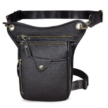 Le'aokuu Mens Womens Genuine Leather Motorcycle Waist Pack Messenger Shoulder Hip Bum Drop Leg Thigh Bag Pouches 211-5 1 Black