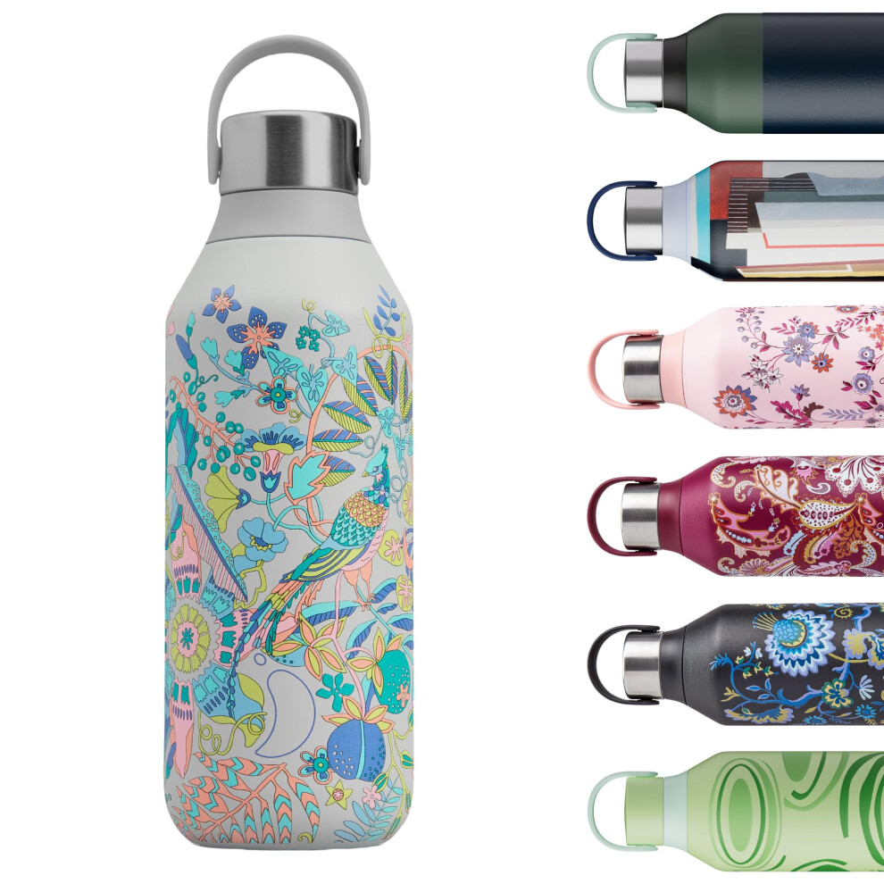 Chilly's Series 2 Water Bottle - Stainless Steel Thermal Bottles with Double Wall Vacuum, Soft Collar & Carry Loop - Liberty - Tropical Trails, 500ml