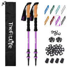 TheFitLife Trekking Poles - Lightweight 7075 Aluminum Hiking Sticks with Cork Grips, Adjustable Telescopic Design, Metal Flip Lock for Men & Women -