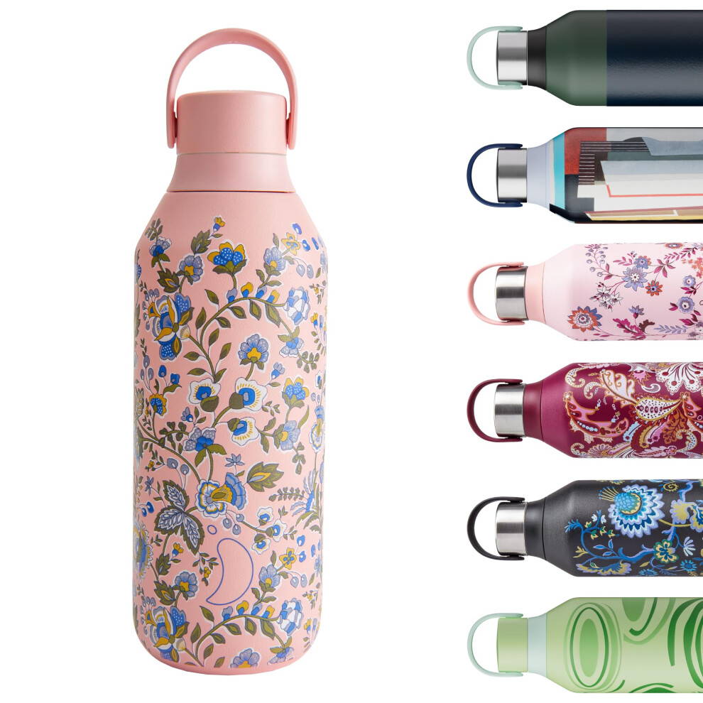 Chilly's Series 2 Water Bottle - Stainless Steel Thermal Bottles with Double Wall Vacuum, Soft Collar & Carry Loop - Kazusa, 500ml