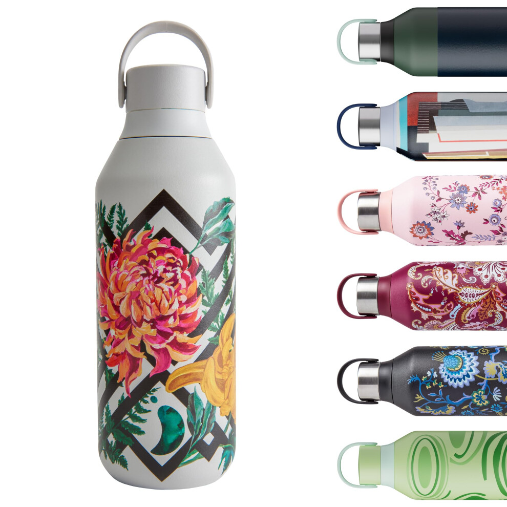 Chilly's Series 2 Water Bottle - Stainless Steel Thermal Bottles with Double Wall Vacuum, Soft Collar & Carry Loop - Woven Dahlia, 500ml-image-OPC-PH822M2-NEW