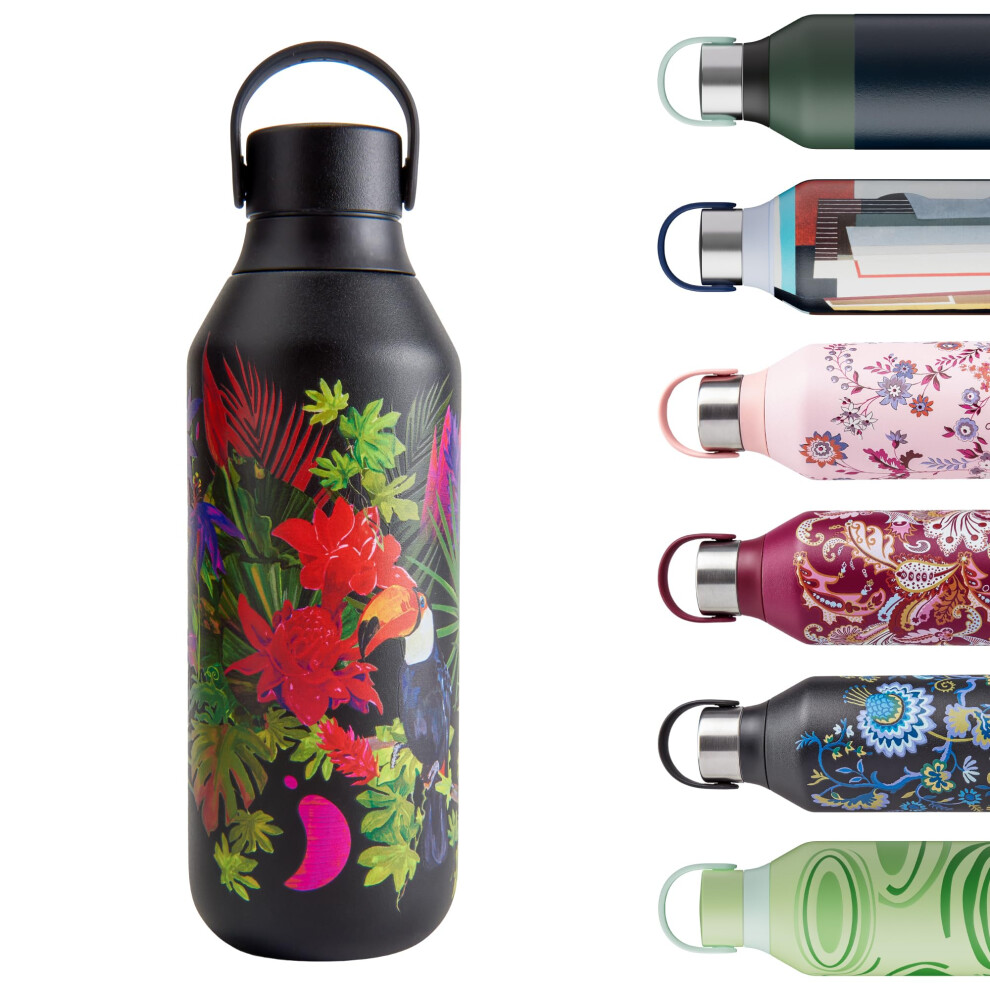 Chilly's Series 2 Water Bottle - Stainless Steel Thermal Bottles with Double Wall Vacuum, Soft Collar & Carry Loop - Electric Paradise, 500ml