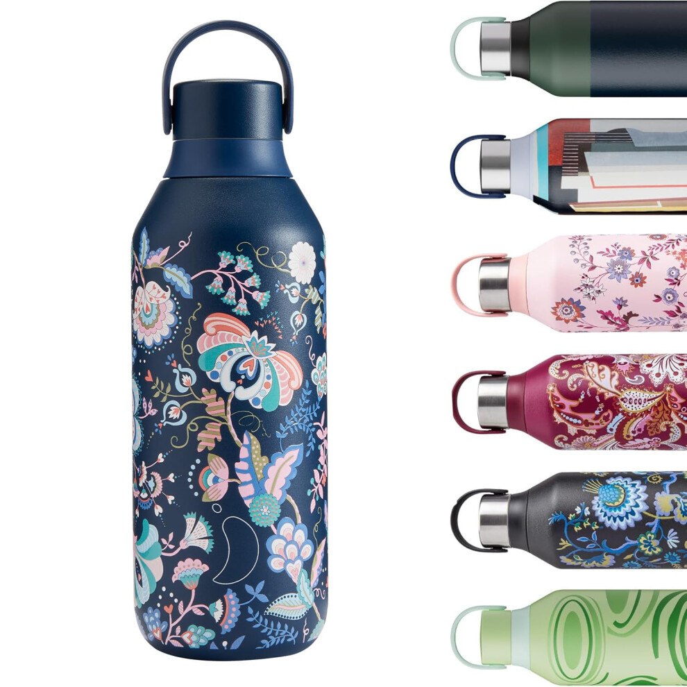 Chilly's Series 2 Water Bottle - Stainless Steel Thermal Bottles with Double Wall Vacuum, Soft Collar & Carry Loop - Mabelle, 500ml
