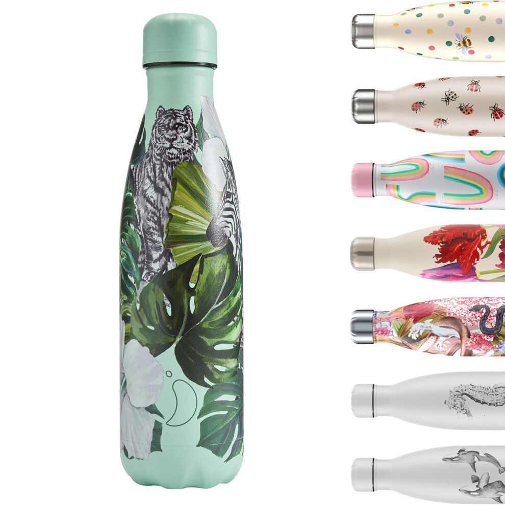 Chilly's Water Bottle - Stainless Steel and Reusable - Leak Proof, Sweat Free - Wild Monstera, 500ml