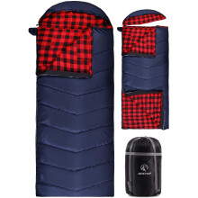REDCAMP Cotton Sleeping Bag for Adult with Removable Pillow, Wide Sleeping Bag with Hood for 3-4 Season Winter Cold Weather Camping Fishing, Red with
