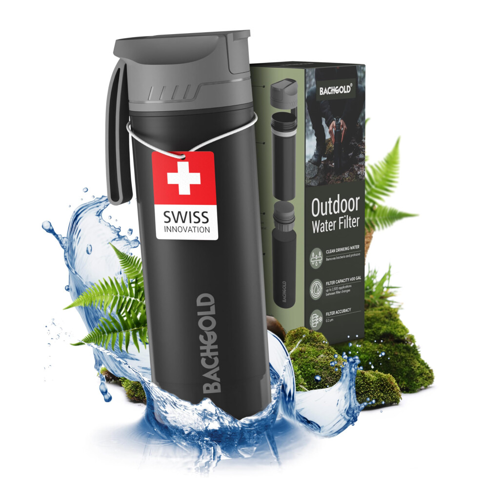 Bachgold Water Bottle with Filter - Water Filtration System Survival-Water Bottle - Portable Water Purifier - 99.99% Clearly Filtered Water --image-OPC-PH822XS-NEW