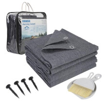 FoundGo Awning Carpet with Eyelets, 250x450cm 280g/m? HDPE Camping Carpet?Outdoor Awning Floor with Carrying Bag?Ground Nails and Small Broom,