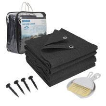 FoundGo Awning Carpet with Eyelets, 250x400cm 280g/m? HDPE Camping Carpet?Outdoor Awning Floor with Carrying Bag?Ground Nails and Small Broom,