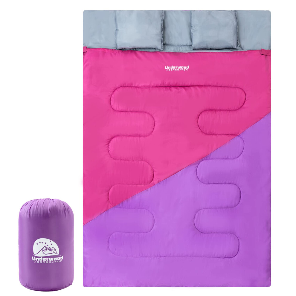 Double Sleeping Bag for Adults and Kids - Lightweight SleepingBag with 2 Pillows, 2 Man Large Sleeping bag for Camping, Waterproof 3 Season Sleeping
