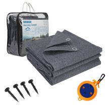 FoundGo Awning Carpet with Eyelets [280g/m? HDPE] 250x400cm Outdoor Camping Carpet Breathable Awning Flooring including Carrying Bag 8x pegs &