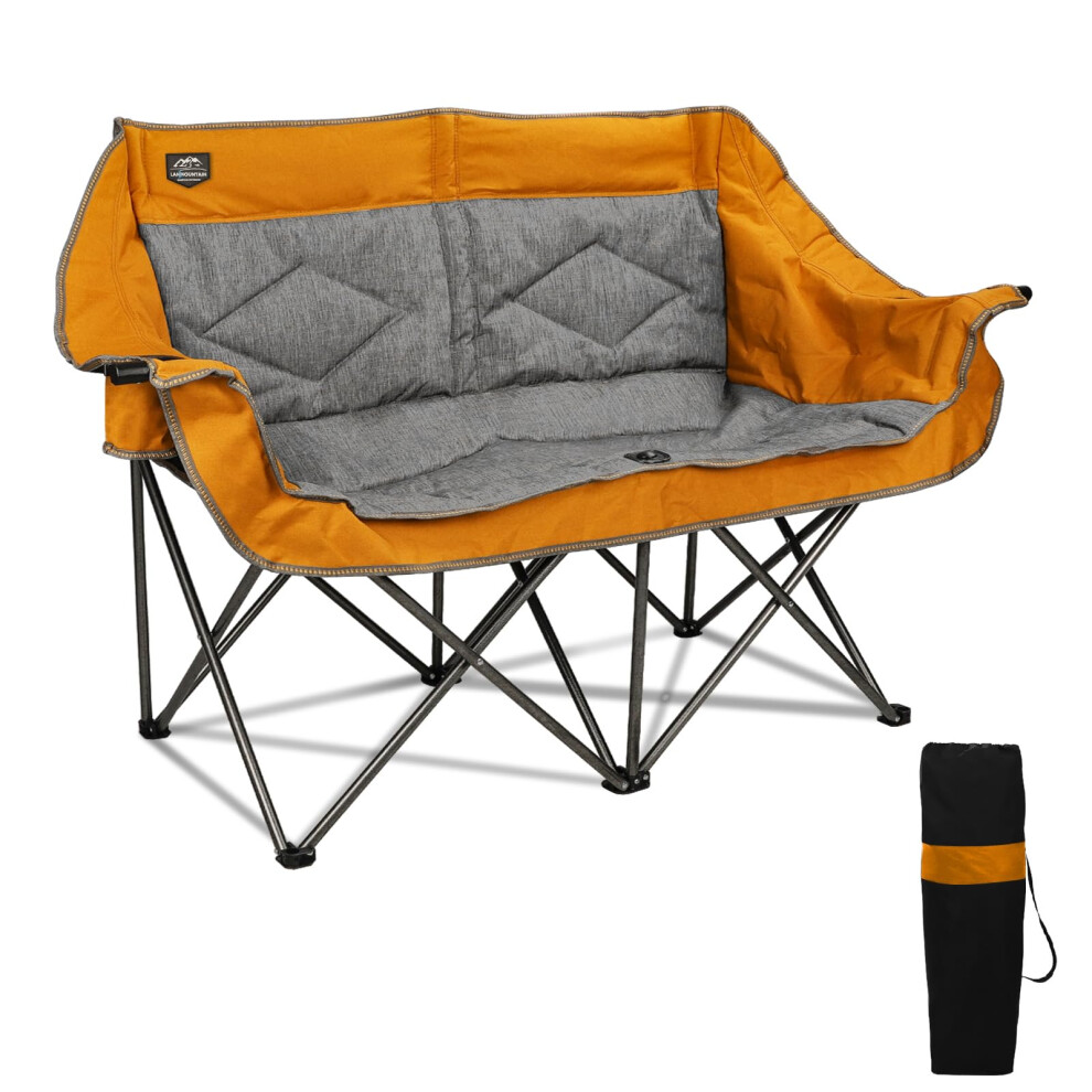 LANMOUNTAIN Folding Loveseat Camping Chair, Portable Double Chair w/Cup Holder,Wine Glass Holder,Carry Bag Heavy Duty Lawn Chair for 2 Adults,Perfect