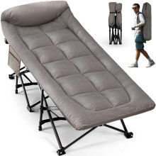 OVERMONT 28" Extra Wide Padded Folding Camping Beds for Adults - Comfortable Portable with Cushion and Pillow - Folding Cot with Carry Bag Supports