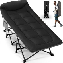 OVERMONT 28" Extra Wide Padded Folding Camping Beds for Adults - Comfortable Portable with Cushion and Pillow - Folding Cot with Carry Bag Supports