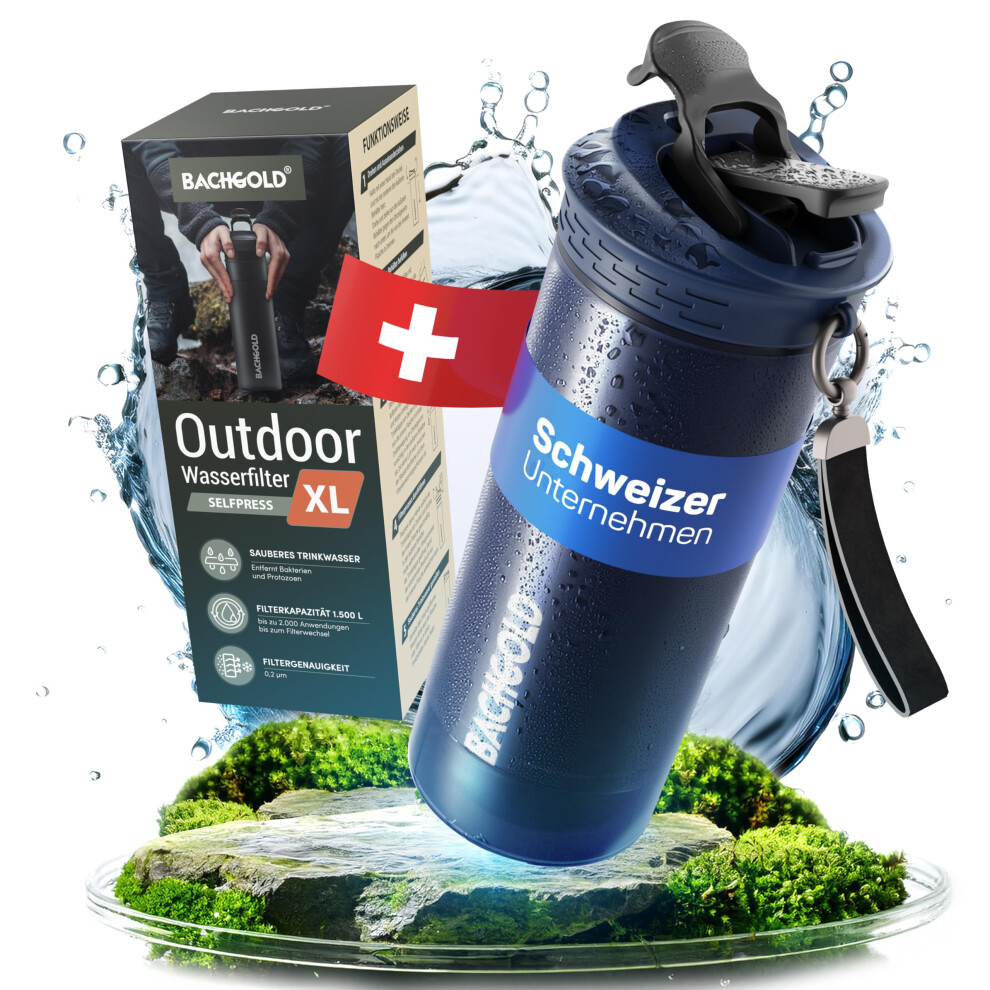Bachgold? Professional Outdoor Water Filter Bottle XL [800 ml] with 2000 L Filter Capacity I Removes 99.99% of All Bacteria and Filters Viruses,-image-OPC-PH825F2-NEW