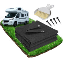 FoundGo Awning Carpet with Eyelets, 300x400cm 280g/m? HDPE Camping Carpet?Outdoor Awning Floor with Carrying Bag?Ground Nails and Small Broom,
