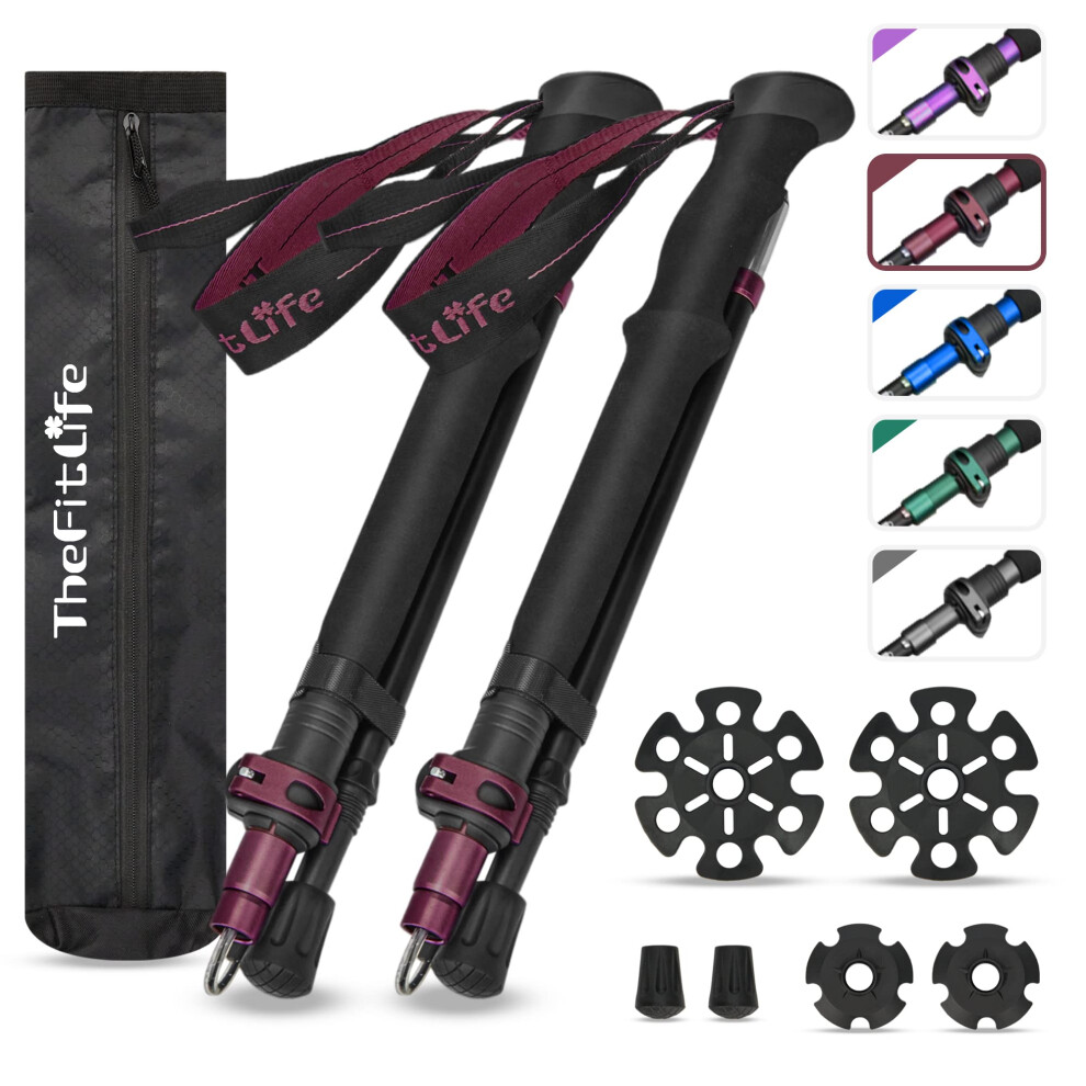 Thefitlife Collapsible Trekking Poles For Hiking ? Lightweight Folding Walking Sticks For Men And Women With Extra-Long Foam Handle And Metal Flip