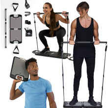 EVO Gym - Portable Home Gym Strength Training Equipment, at Home Gym | All in One Gym - 6 Resistance Bands, Base Holds Gym Bar & Handles for Travel |