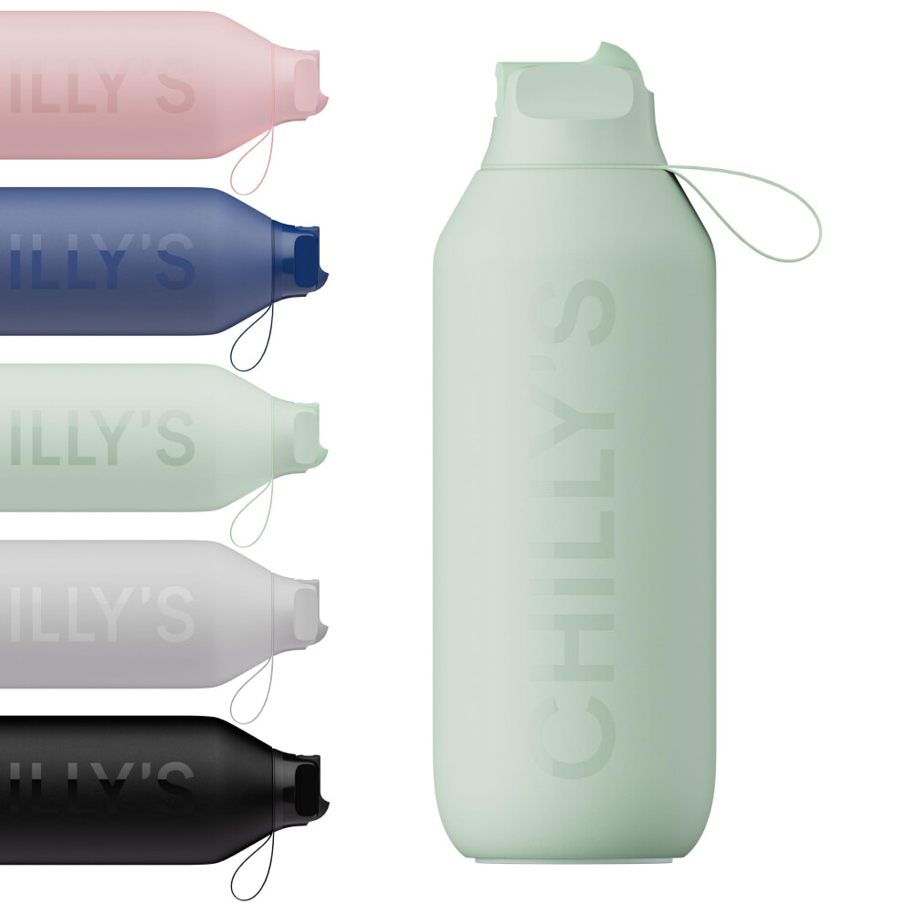 Chilly's Series 2 Flip Water Bottle with Sports Flip Lid, Telescopic Straw and Nylon Carry Loop - Easy Flip Lid, Straw Cleaning Brush Included -