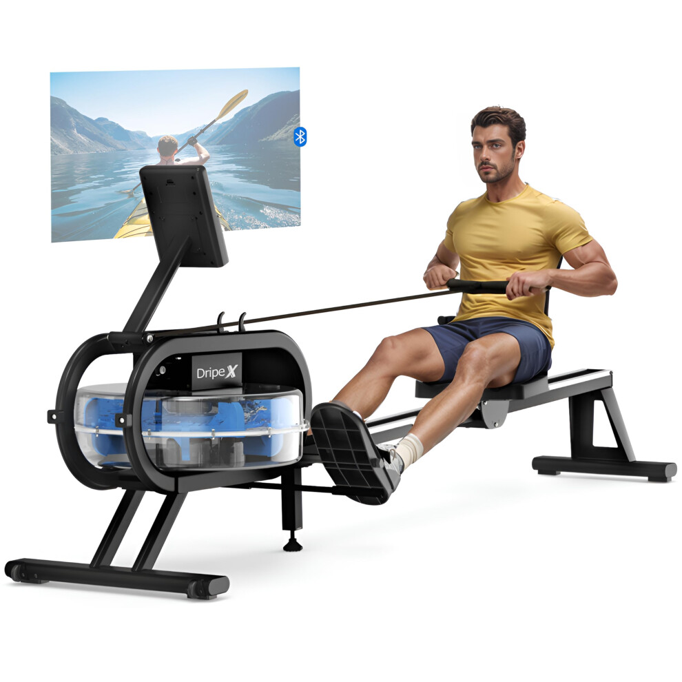 Dripex Rowing Machines for Home Gym, Water Rowing Machine, Adjustable 6 Levels Water Resistance, 150KG Weight Capacity, Bluetooth, LCD Monitor &