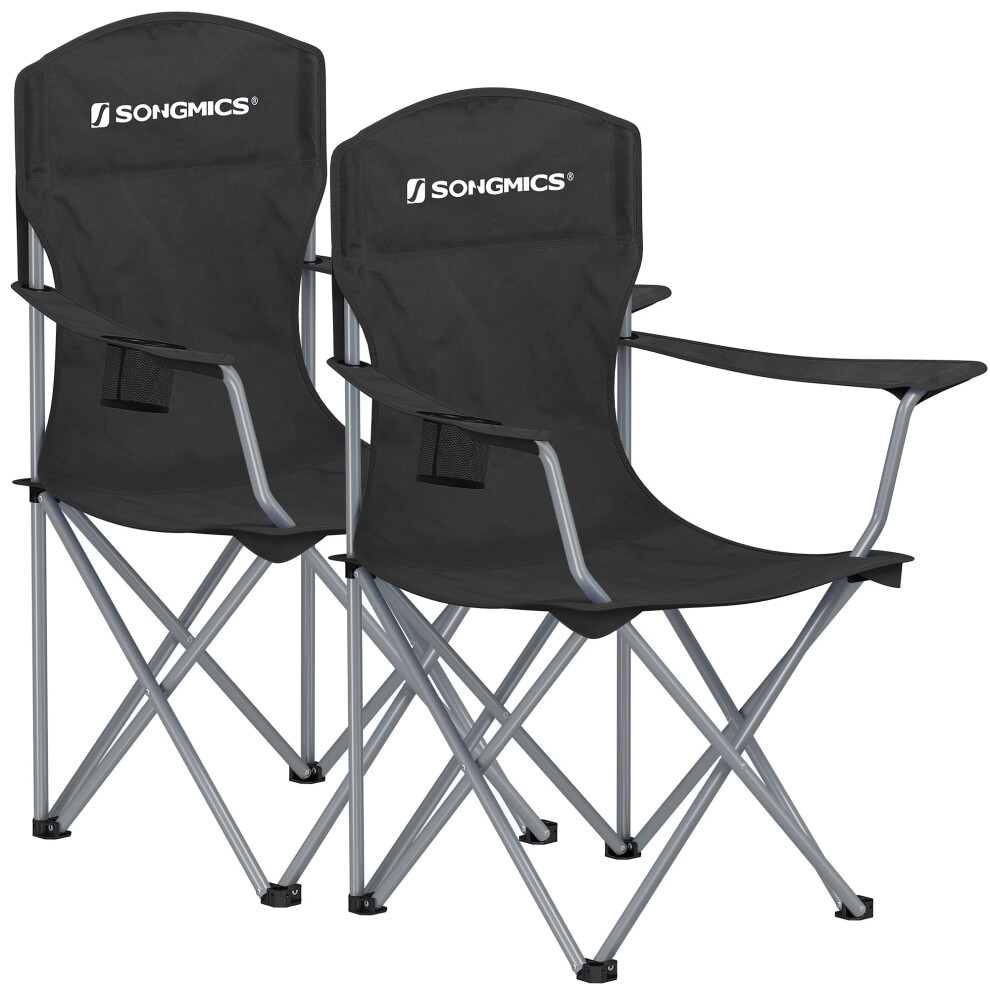 Songmics Set Of 2 Folding Camping Chairs, Comfortable, Heavy Duty Structure, Max. Load Capacity 150 Kg, With Cup Holder, Outdoor Chairs, Gcb08bk Black