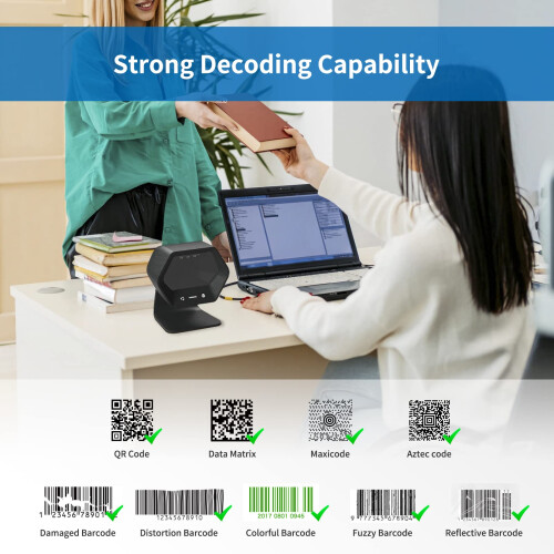 NETUM 1D 2D QR Presentation Scanner Hands-Free USB Barcode Scanner Omnidirectional Wired Bar code Reader for Mobile Payment Computer Screen Scan 2