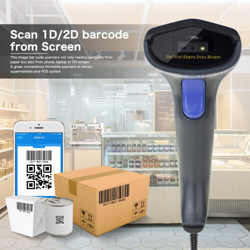 NETUM Wired 2D QR Barcode Scanner - Handheld Automatic Omnidirectional Bar Code Reader/Imager (QR, PDF417, GS1 Data Matrix) with USB Cable 2