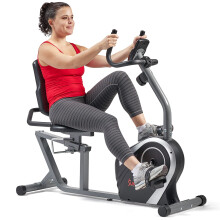 Sunny Health & Fitness Exercise Bikes, Magnetic Recumbent Bike, Stationary Cycling Bike with LCD Monitor, Device Holder and Pulse Monitor, Cardio