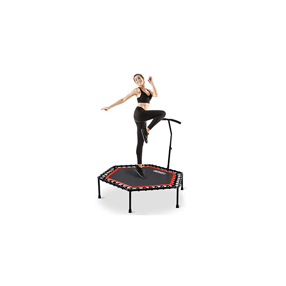 ONETWOFIT 48" Rebounder Trampoline for Adults with Adjustable Handle Bar Fitness Trampoline Bungee Rebounder Jumping Cardio Trainer Workout OT088