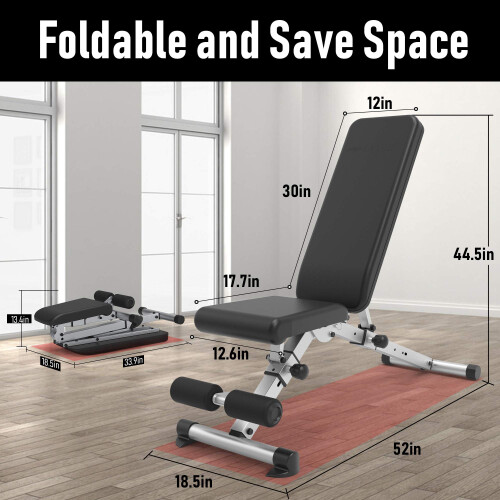 leikefitness Adjustable Weight Bench, Foldable Workout Training Bench with Automatic Locking for Upright Tilt and Flat Full Body Exercise (Silver 1) 1