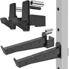 Kipika J-Hooks and Safety Spotter Arms for 3" x 3" Power Racks with 5/8" or 1" Hole - Heavy Duty Barbell Holders and Catches with Rubber Pads - Power