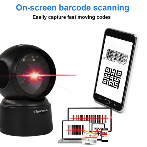 LENVII Hands-Free Desktop Barcode Scanner,Omnidirectional 1D 2D QR Code Scanner Wired Automatic Sensing Scanning Platform Barcode Reader for POS PC 2