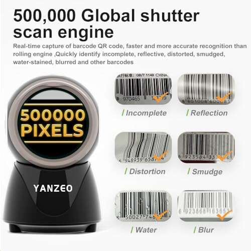 YANZEO YS860 Barcode Scanner 2D/1D Desktop Barcode Reader Hands-Free QR Bar Code Scanner Plug and Play Fast & Accurate Scanning for Store, Office, 2