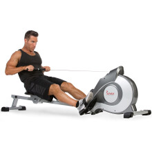 Sunny Health and Fitness Magnetic Rowing Machine, Folding Rower with LCD Monitor and Extra Long Slide Rail, 8 Level Resistance, Transport Wheels, Full