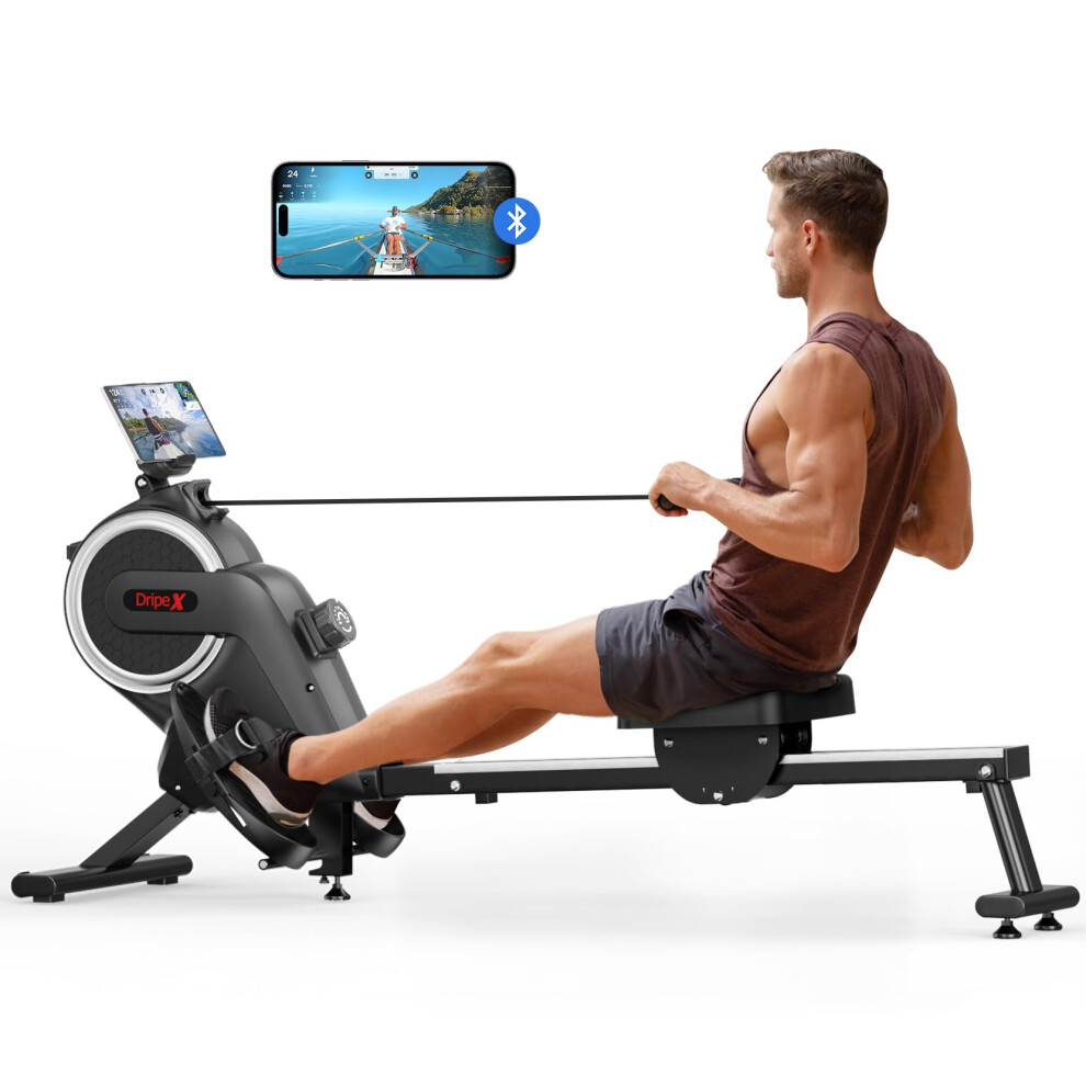 Dripex Rowing Machines for Home Gym, Rowing Machine with 16 Levels of Adjustable Resistance, 350LB Weight Capacity, Durable Slide Rail, Bluetooth App