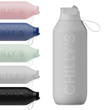 Chilly's Series 2 Flip Water Bottle with Sports Flip Lid, Telescopic Straw and Nylon Carry Loop - Easy Flip Lid, Straw Cleaning Brush Included - 500ml